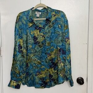 Style & Co 100% Silk Floral Y2K Whimsigoth Art-to-Wear Watercolor Blouse Sz 18W